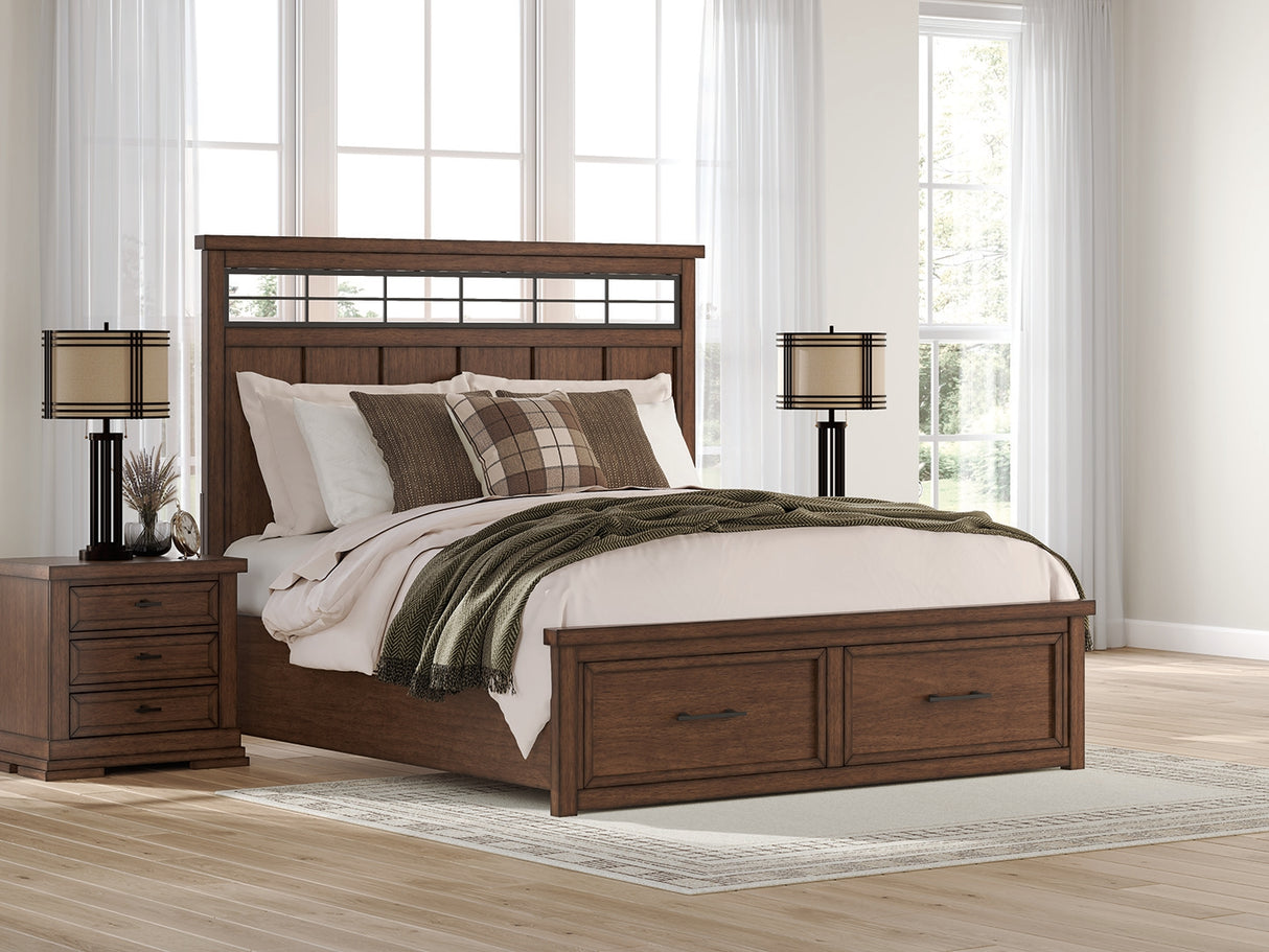 Furniture City - MS - Ashley Furniture - Taffenbrook Bedroom - King Panel Storage Bed / Medium Brown - B849B4