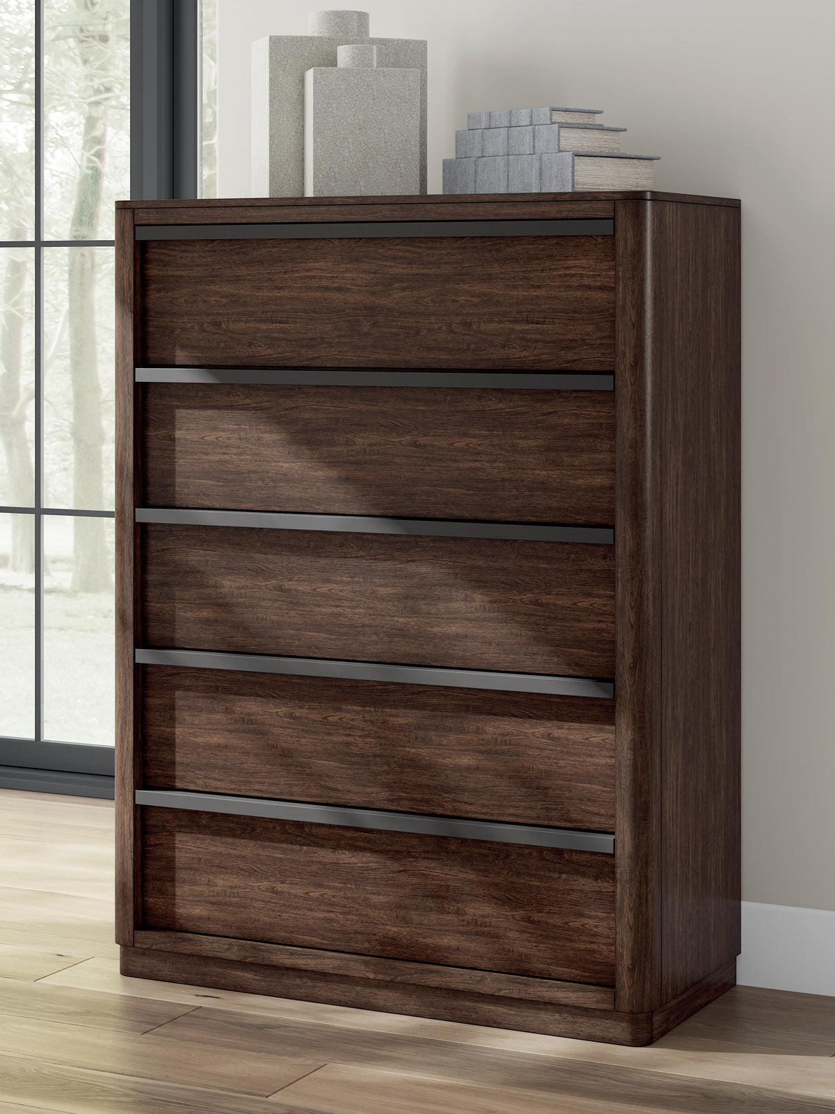 Furniture City - MS - Ashley Furniture - Dilenno Bedroom - Five Drawer Chest / Dark Brown - PCB857-46