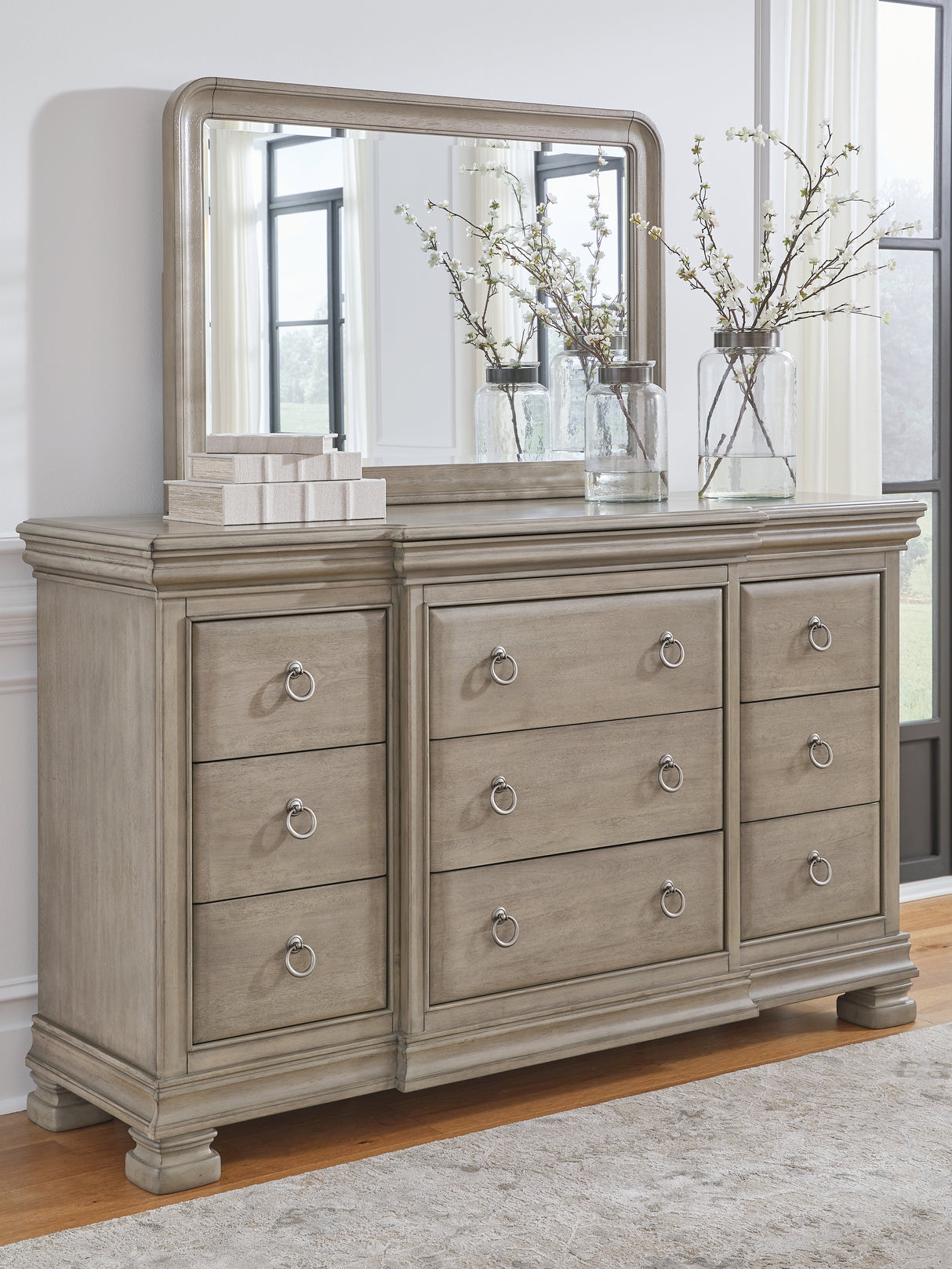 Furniture City - MS - Ashley Furniture - Lexorne Bedroom - Dresser and Mirror / Gray - B924B1