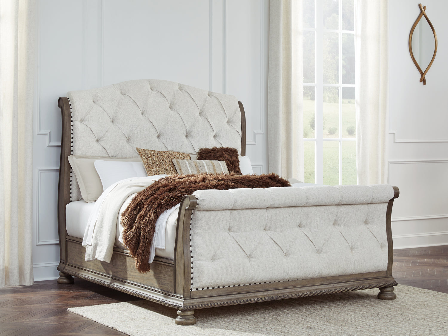 Furniture City - MS - Ashley Furniture - Ardenfield Bedroom - Queen Upholstered Sleigh Bed / Light Brown - B944B2