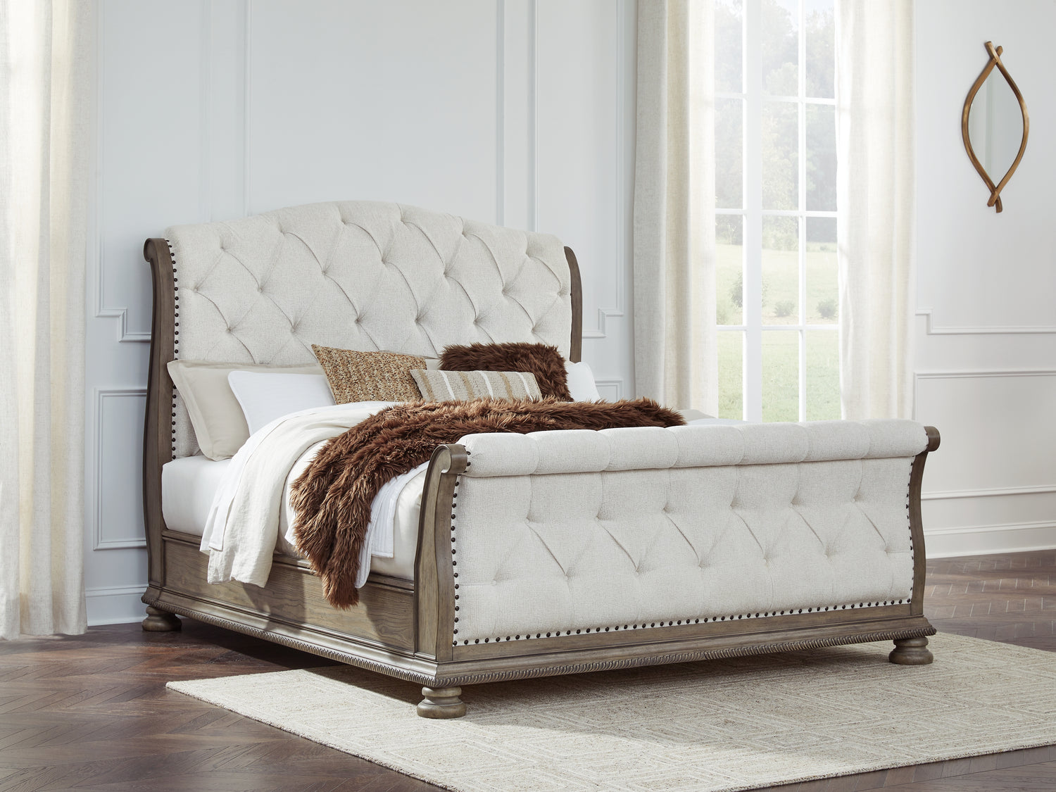 Furniture City - MS - Ashley Furniture - Ardenfield Bedroom - King Upholstered Sleigh Bed / Light Brown - B944B4
