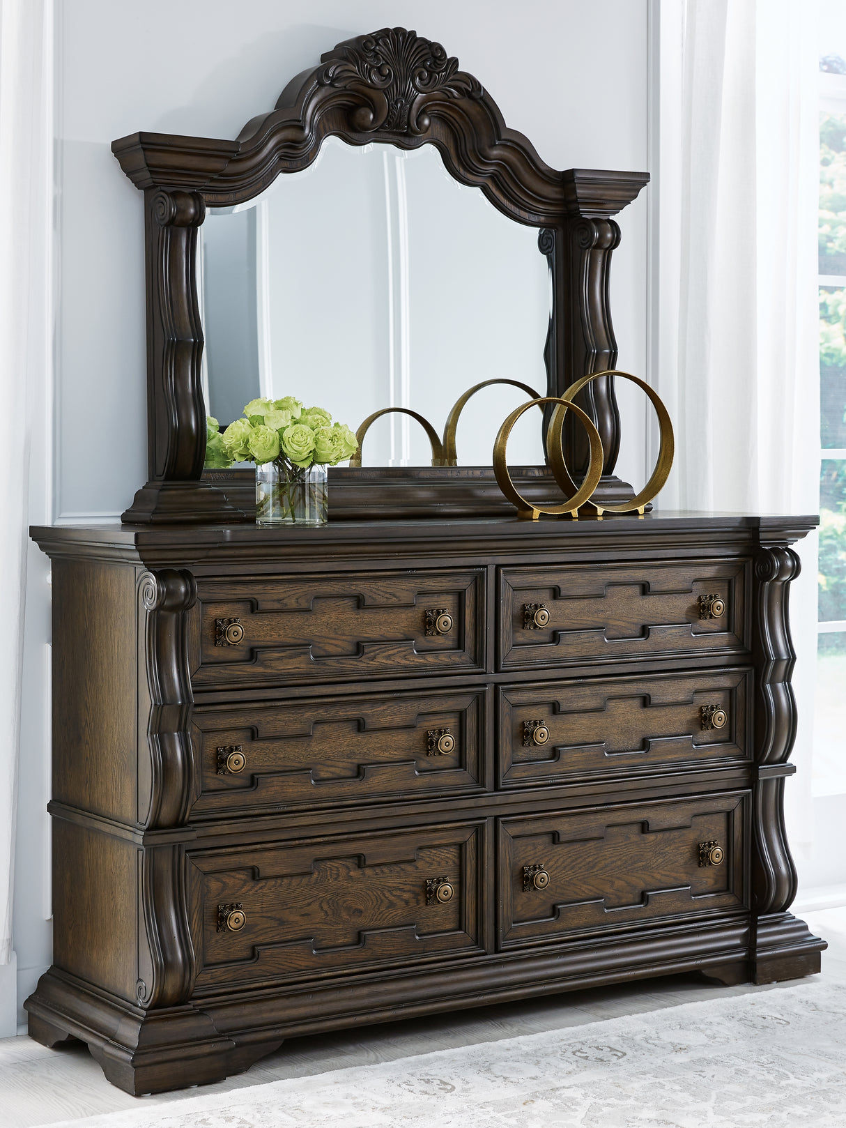 Furniture City - MS - Ashley Furniture - Maylee Bedroom - Dresser and Mirror / Dark Brown - B947B1