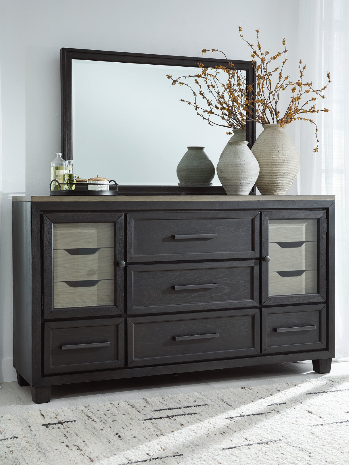 Furniture City - MS - Ashley Furniture - Foyland Bedroom - Dresser and Mirror / Black/Brown - B989B1