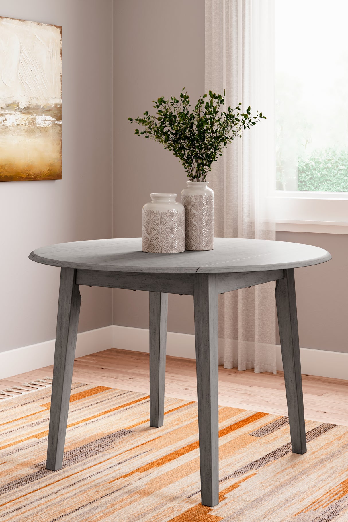 Furniture City - MS - Ashley Furniture - Shullden Dining Room - Round DRM Drop Leaf Table / Gray - D194-15
