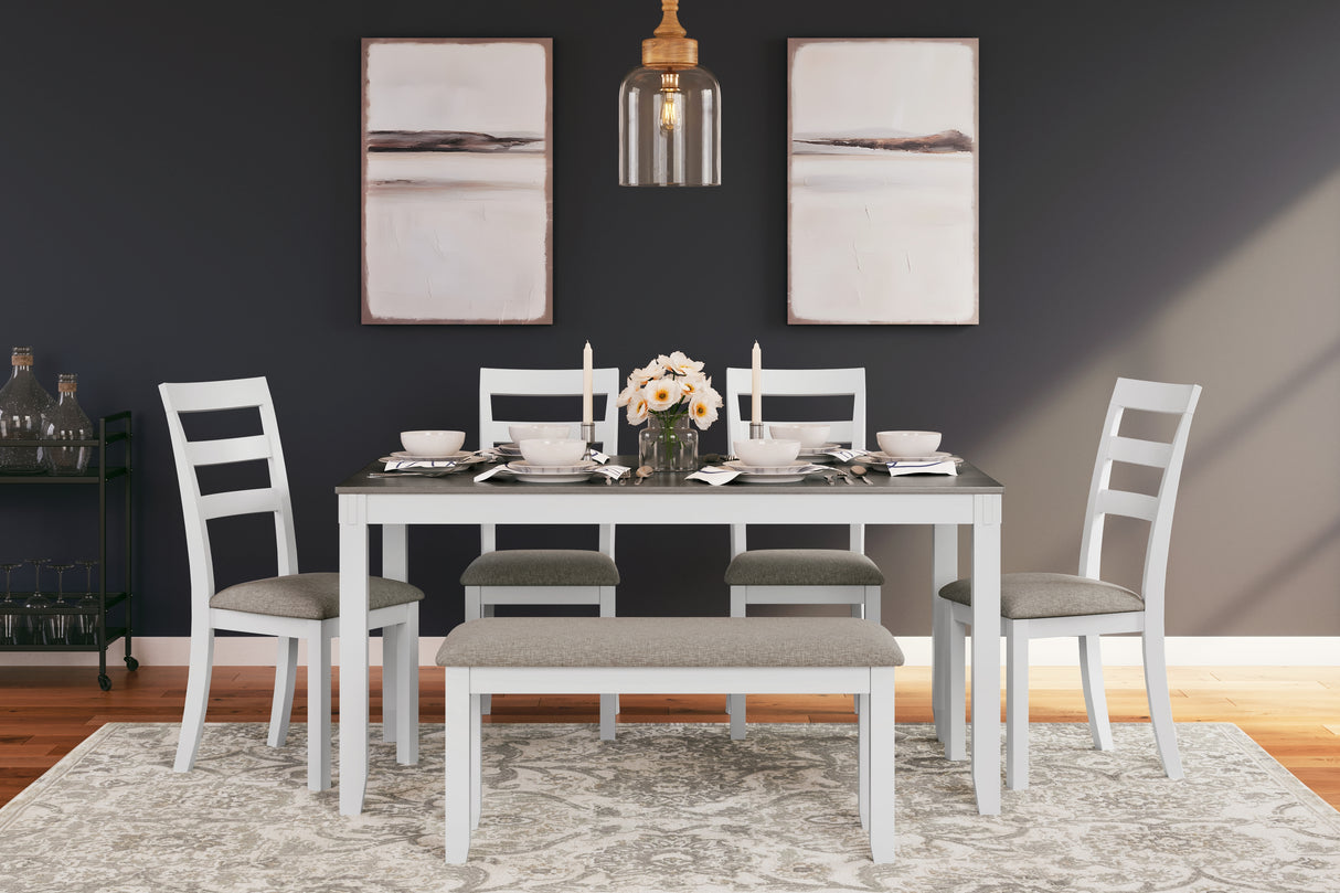 Furniture City - MS - Ashley Furniture - Stonehollow Dining Room - RECT DRM Table Set (6/CN) / White/Gray - D382-325