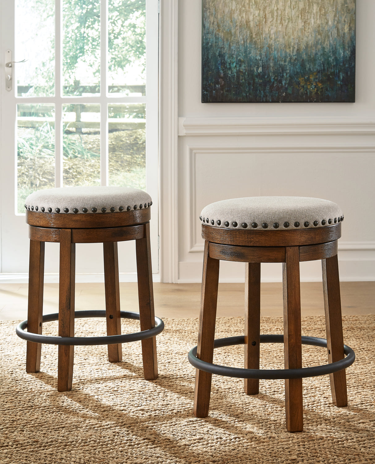 Furniture City - MS - Ashley Furniture - Valebeck Dining Room - UPH Swivel Stool (1/CN) / Brown/Black - D546-124