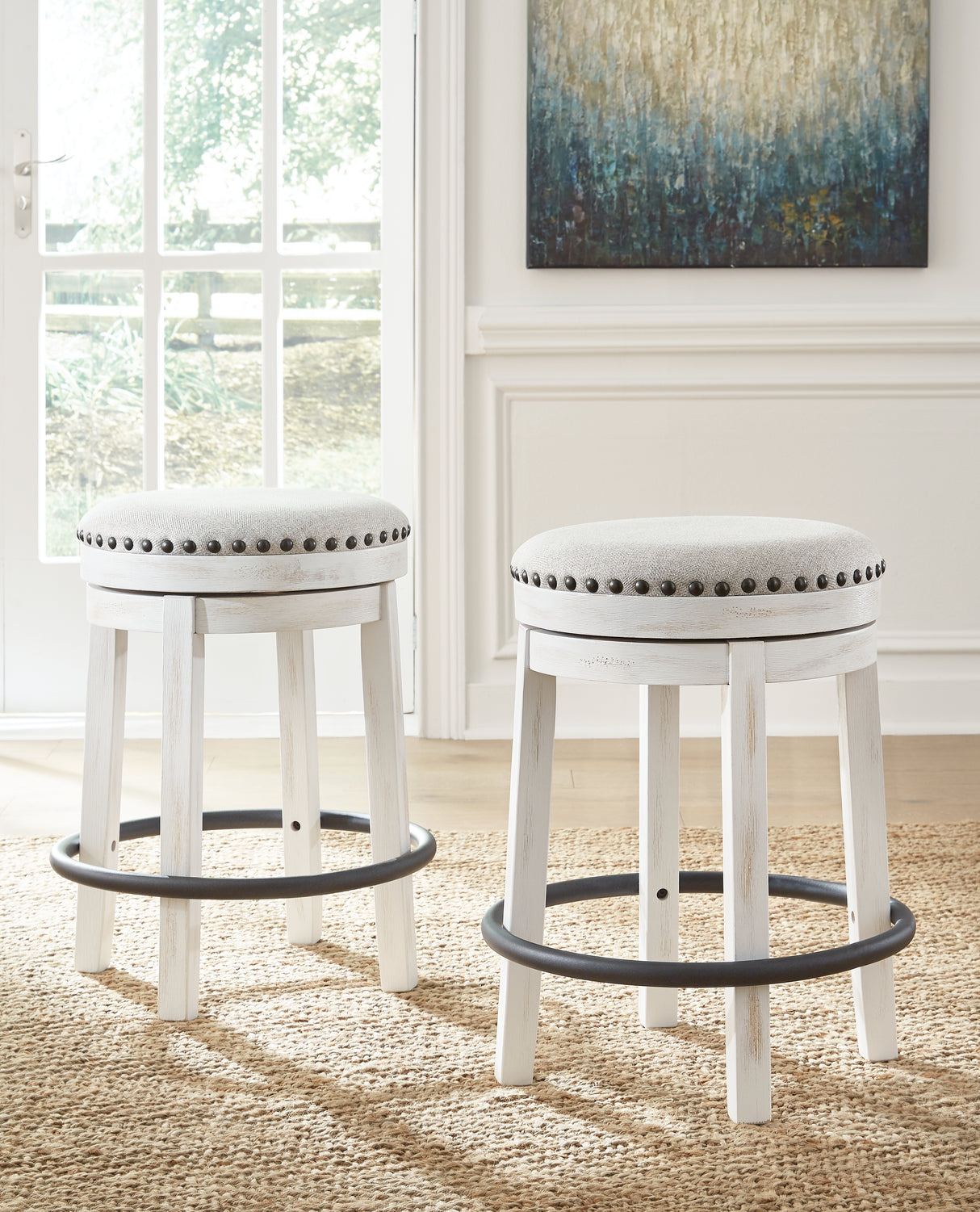 Furniture City - MS - Ashley Furniture - Valebeck Dining Room - UPH Swivel Stool (1/CN) / White/Black - D546-324