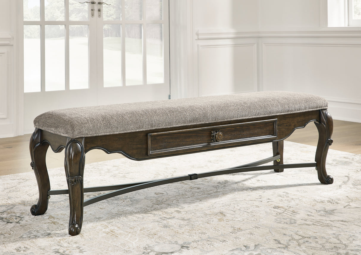 Furniture City - MS - Ashley Furniture - Maylee Dining Room - Upholstered Storage Bench / Dark Brown - D947-00