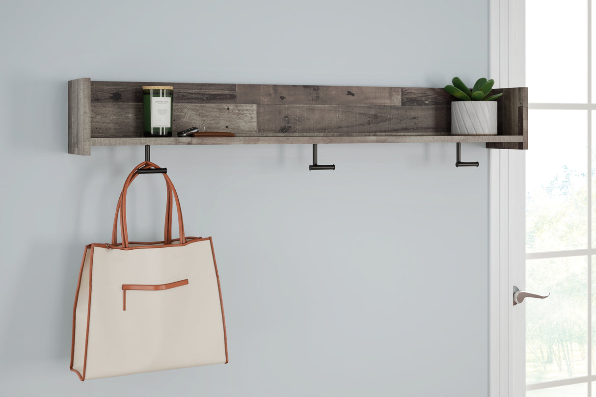 Furniture City - MS - Ashley Furniture - Neilsville Wall Decor - Wall Mounted Coat Rack w/Shelf / Whitewash - EA2320-151