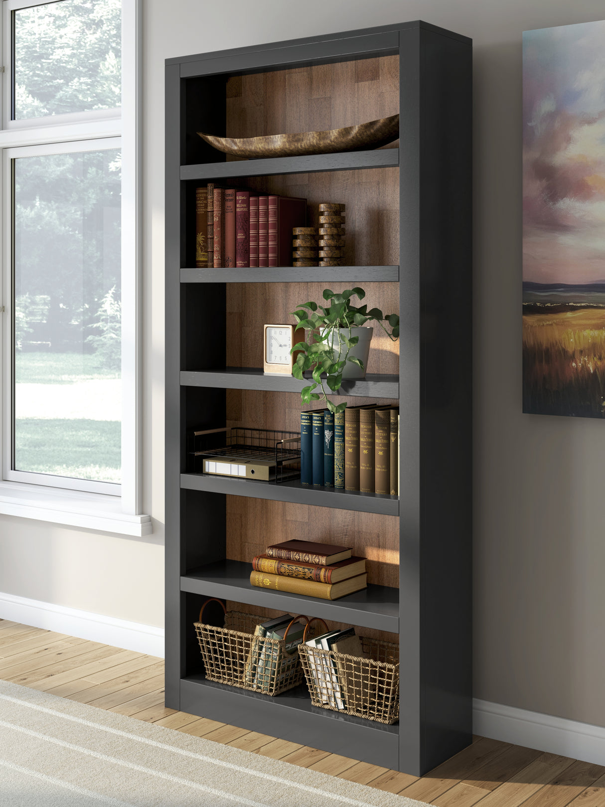 Furniture City - MS - Ashley Furniture - Wildenauer Bookcase - Bookcase / Brown/Black - H664-70