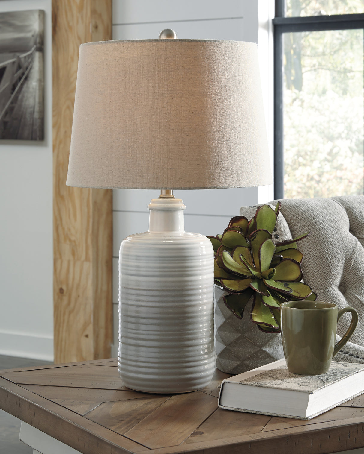 Furniture City - MS - Ashley Furniture - Marnina Lighting - Ceramic Table Lamp (Set of 2) / Taupe - L121854