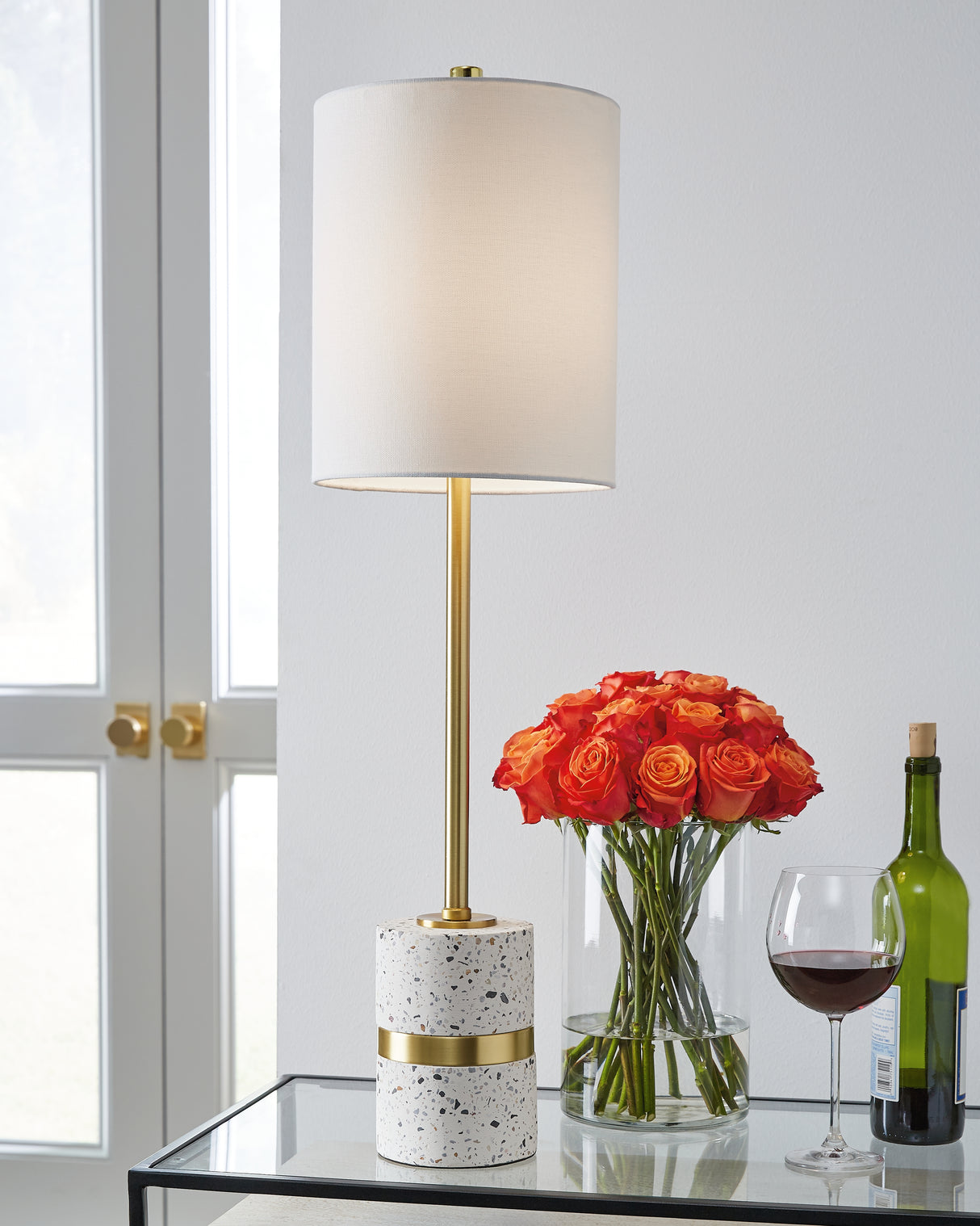 Furniture City - MS - Ashley Furniture - Maywick Lighting - Metal Table Lamp (1/CN) / White/Brass Finish - L235674