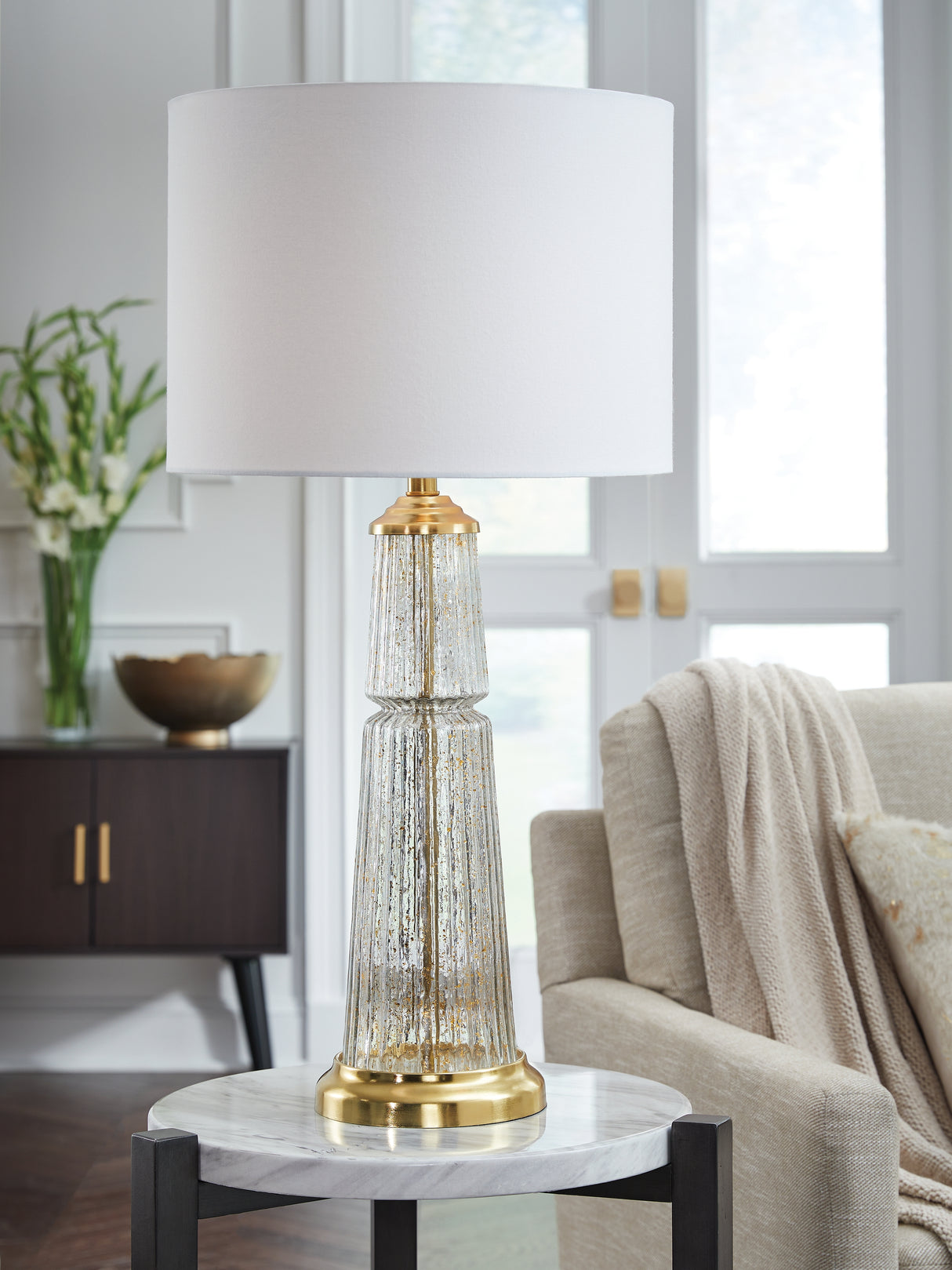 Furniture City - MS - Ashley Furniture - Bakersboro Lighting - Glass Table Lamp (1/CN) / Clear/Gold Finish - L430884