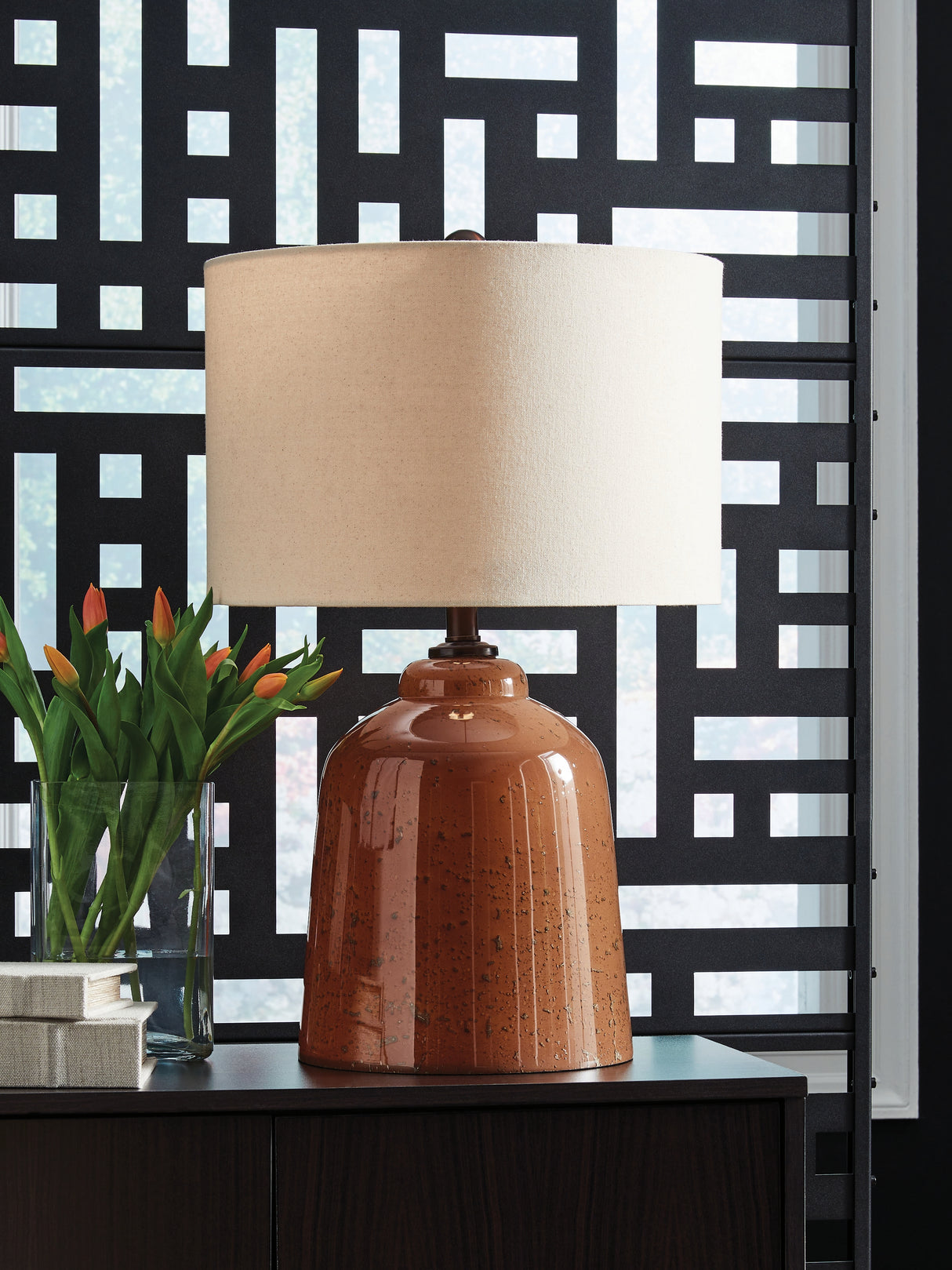 Furniture City - MS - Ashley Furniture - Aaleahya Lighting - Glass Table Lamp (1/CN) / Rust - L430904