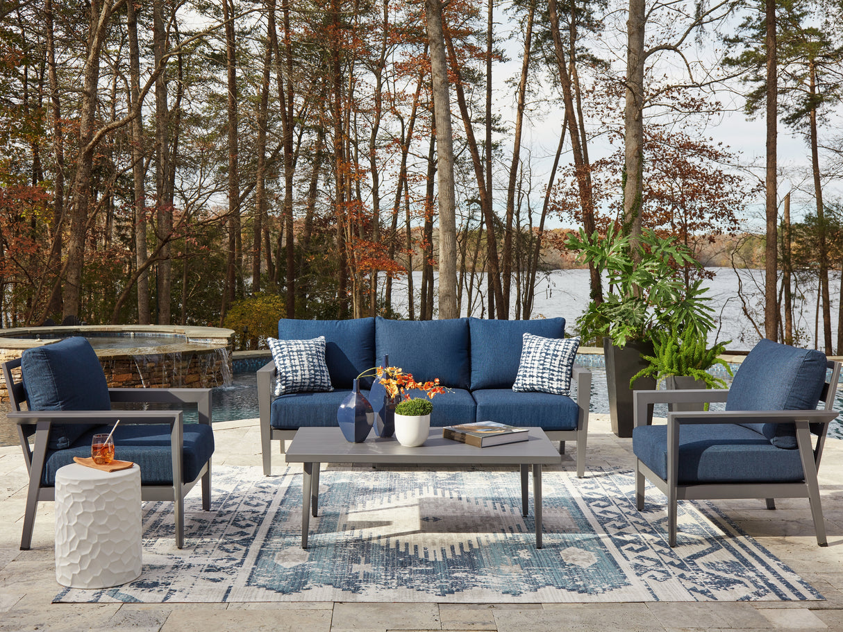 Furniture City - MS - Ashley Furniture - Gali Outdoor - Sofa/Chairs/Table Set (4/CN) / Gray/Blue - P275-081