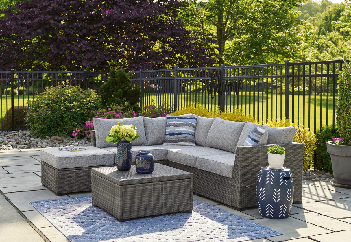 Furniture City - MS - Ashley Furniture - Petal Road Outdoor - LoveseatSEC/OTTO/TBL Set(4/CN) / Gray - P297-070