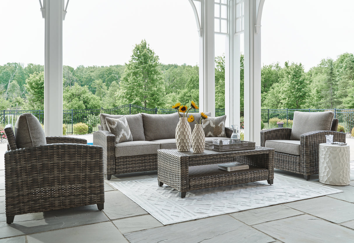 Furniture City - MS - Ashley Furniture - Oasis Court Outdoor - Sofa/Chairs/Table Set (4/CN) / Gray - P335-081