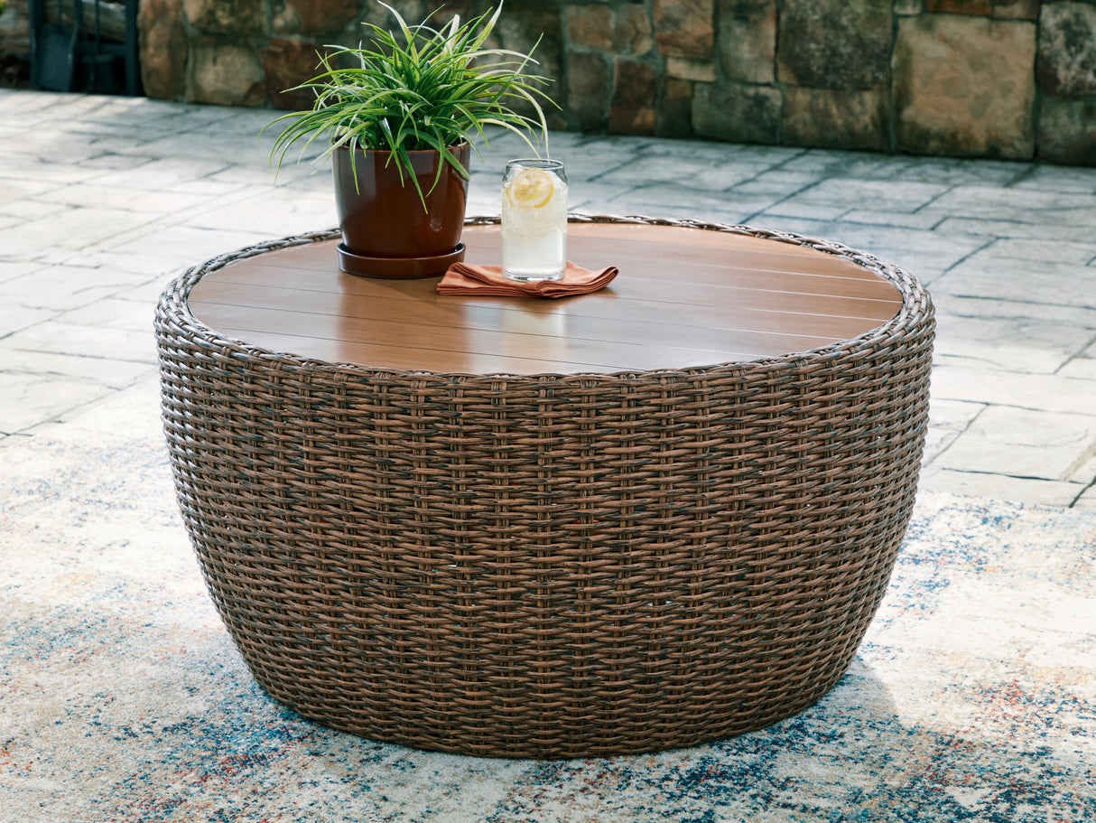 Furniture City - MS - Ashley Furniture - Double Point Outdoor - Round Cocktail Table / Beige - PCP503-708