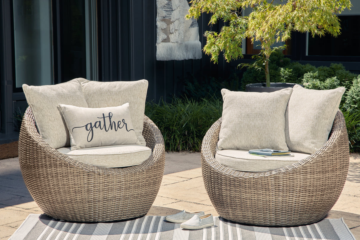 Furniture City - MS - Ashley Furniture - Danson Outdoor - Swivel Lounge w/Cushion (Set of 2) / Beige - P505-821