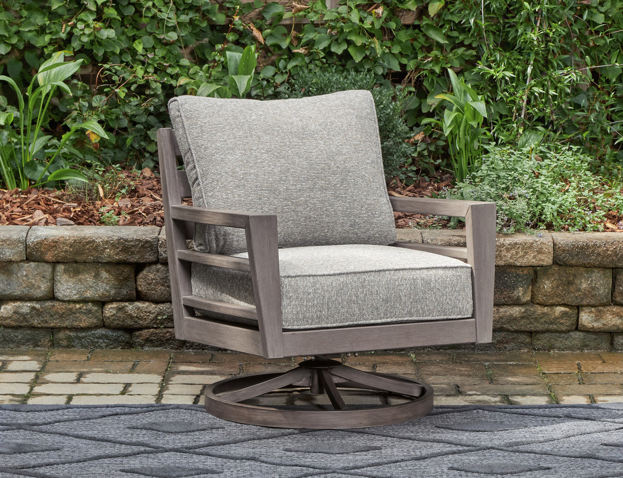 Furniture City - MS - Ashley Furniture - Hillside Barn Outdoor - Swivel Lounge w/ Cushion / Gray/Brown - P564-821