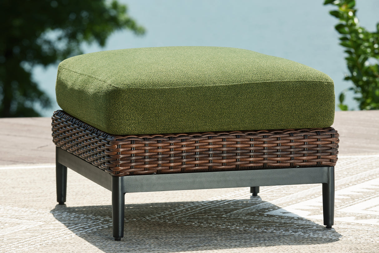 Furniture City - MS - Ashley Furniture - Horizon Hall Outdoor - Ottoman with Cushion / Brown/Green - P572-814