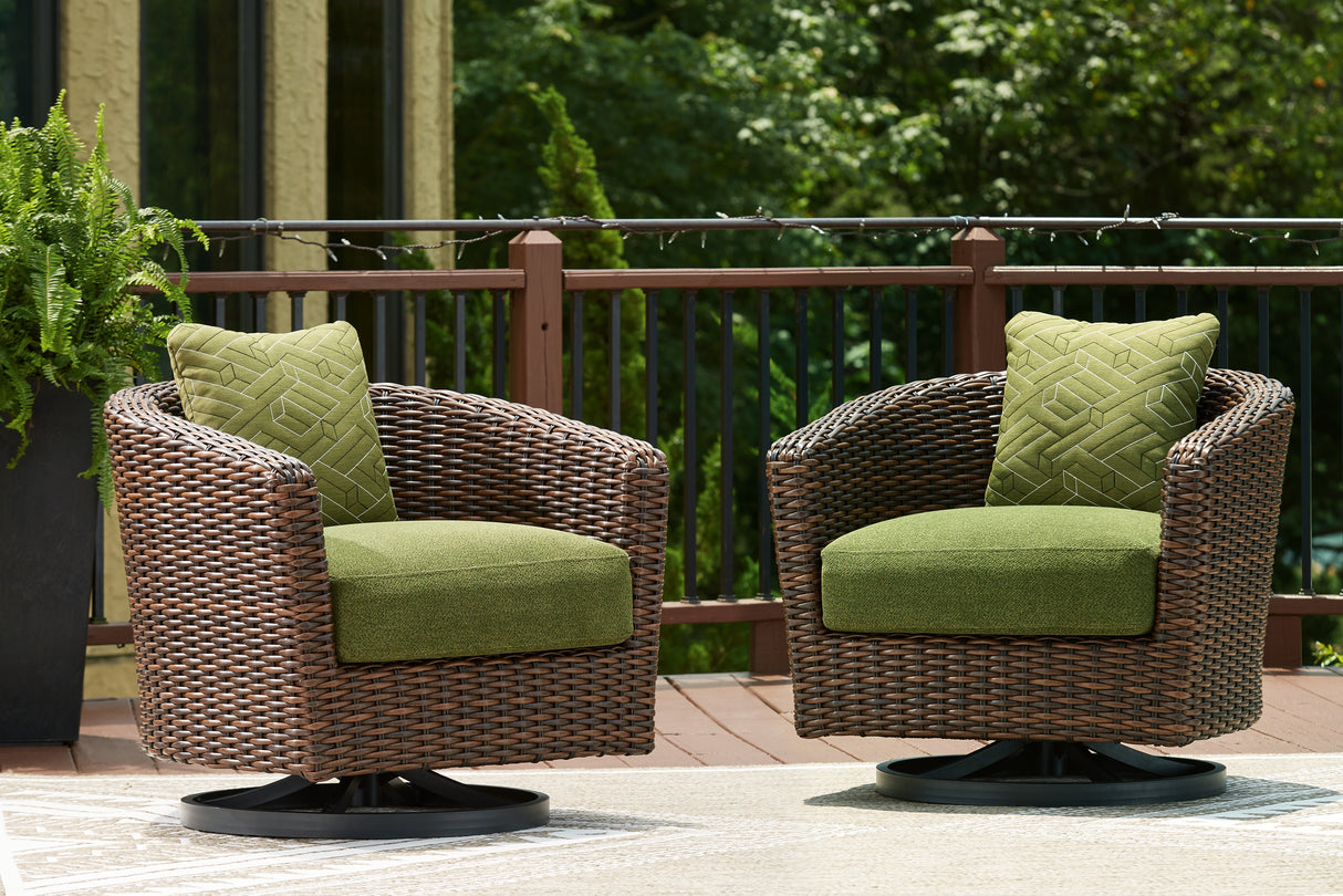 Furniture City - MS - Ashley Furniture - Horizon Hall Outdoor - Swivel Lounge w/ Cushion / Brown/Green - P572-821