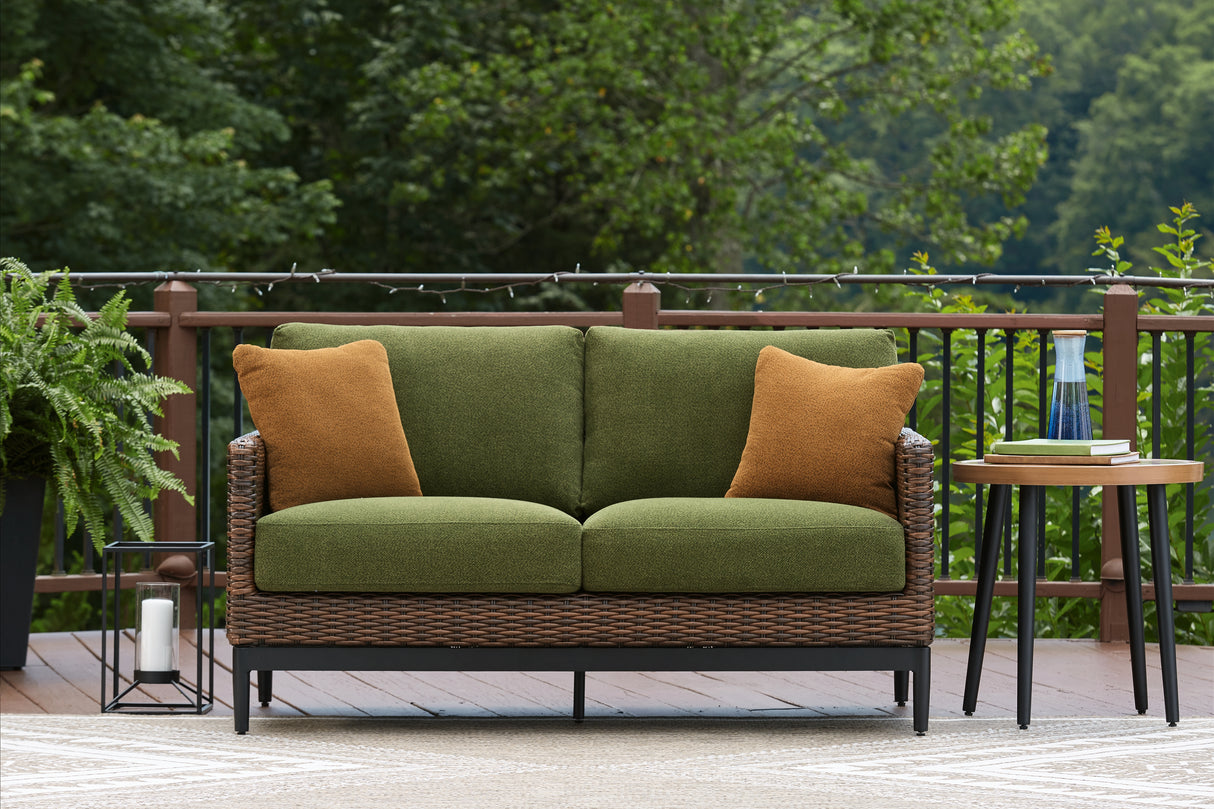 Furniture City - MS - Ashley Furniture - Horizon Hall Outdoor - Loveseat w/Cushion / Brown/Green - P572-835