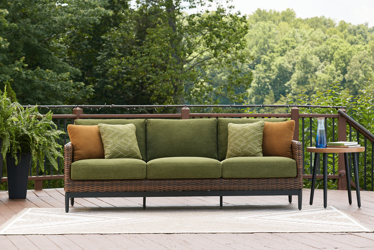 Furniture City - MS - Ashley Furniture - Horizon Hall Outdoor - Sofa with Cushion / Brown/Green - P572-838