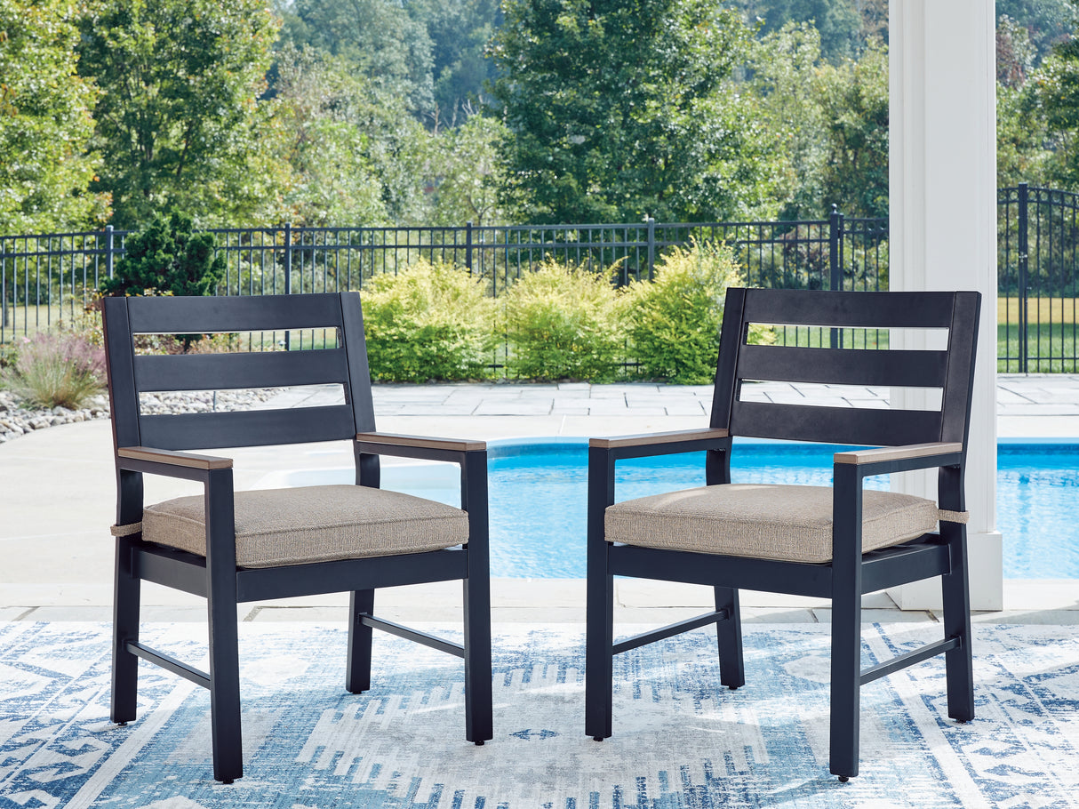 Furniture City - MS - Ashley Furniture - East Beach Outdoor - Arm Chair With Cushion (Set of 2) / Navy Blue/Driftwood - PCP587-601A