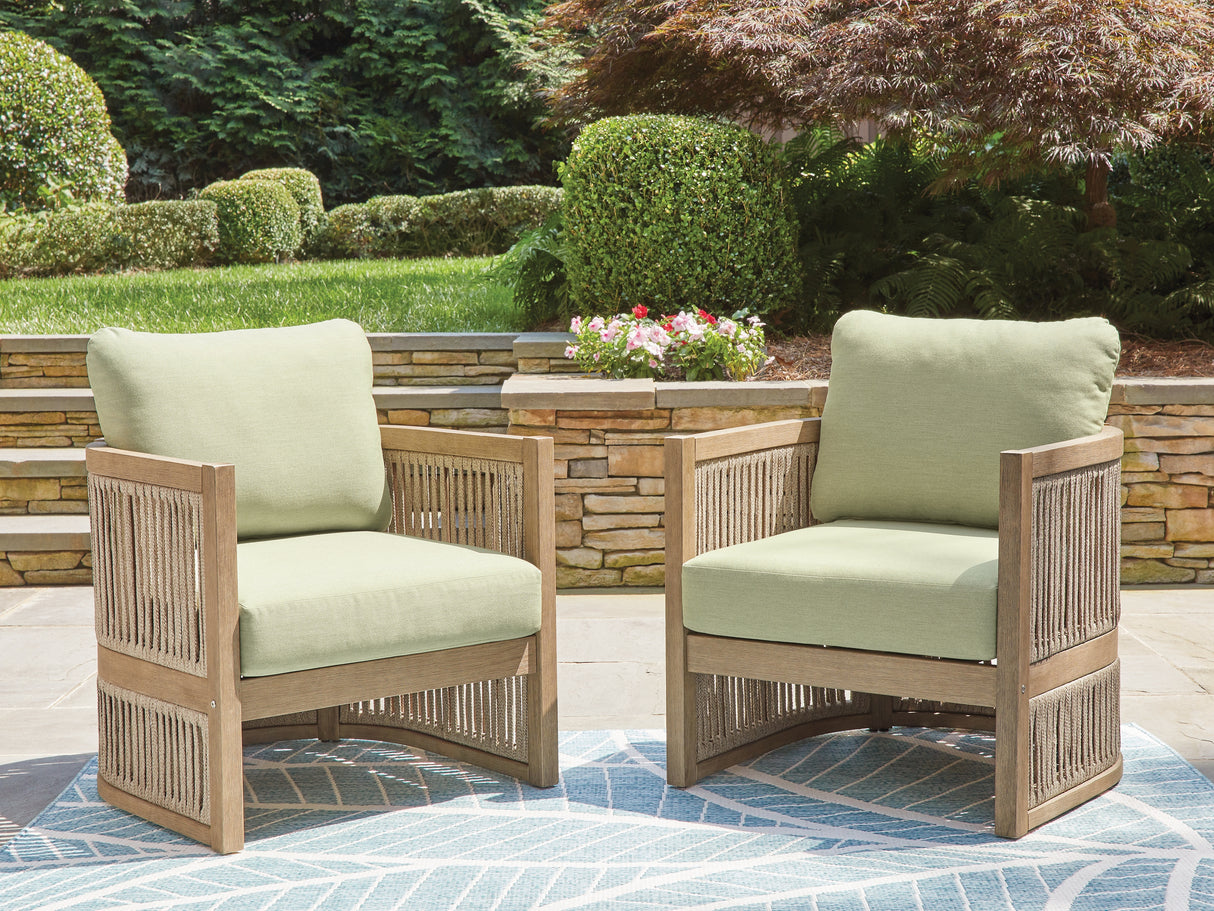 Furniture City - MS - Ashley Furniture - Serena Shores Outdoor - Lounge Chair w/Cushion (Set of 2) / Beige/Green - PCP604-820