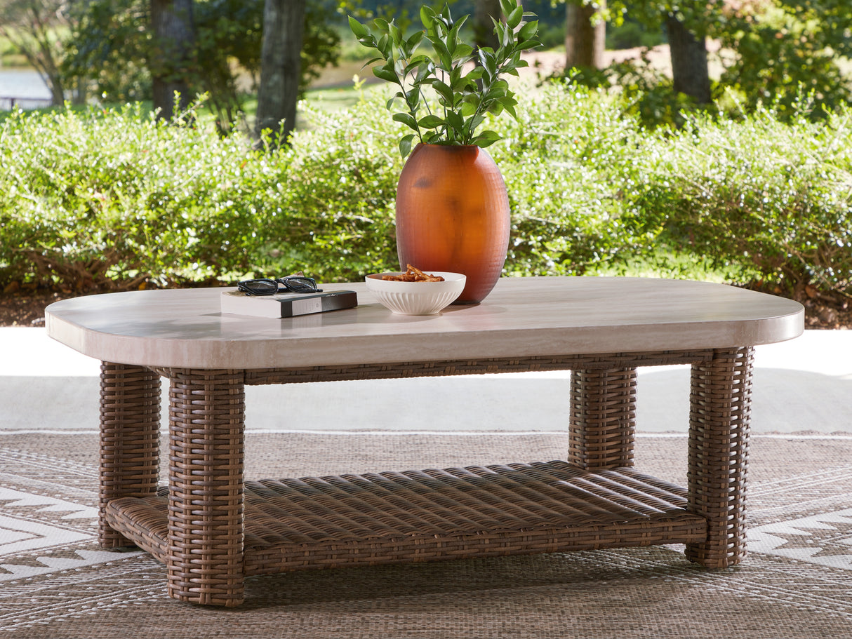 Furniture City - MS - Ashley Furniture - Dolan Creek Outdoor - Rectangular Cocktail Table / Beige/Brown - PCP610-701