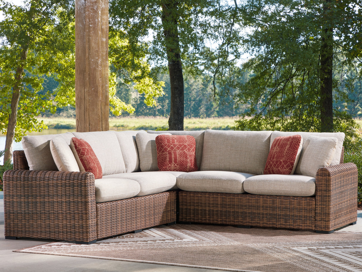 Furniture City - MS - Ashley Furniture - Dolan Creek Outdoor - 3-Piece Outdoor Sectional / Beige/Brown - PCP610P1
