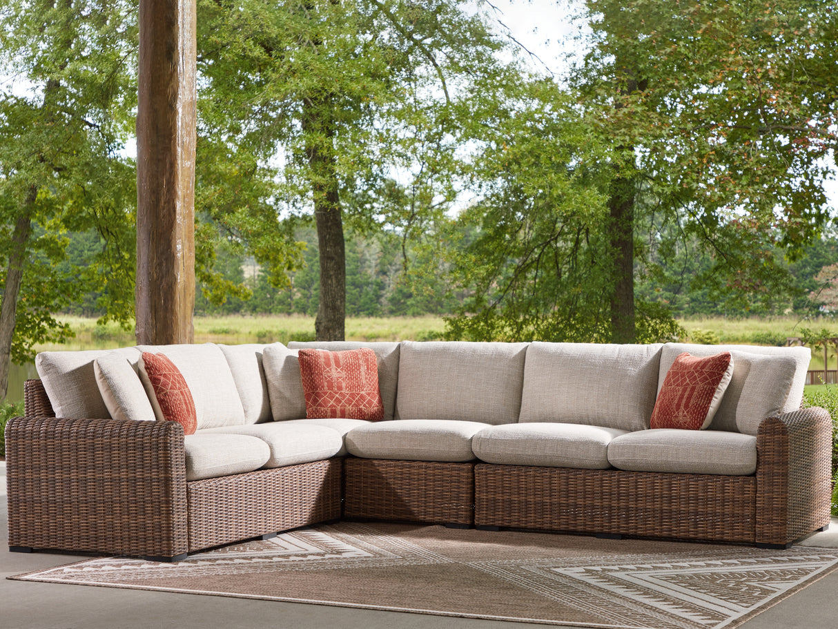 Furniture City - MS - Ashley Furniture - Dolan Creek Outdoor - 4-Piece Outdoor Sectional / Beige/Brown - PCP610P2