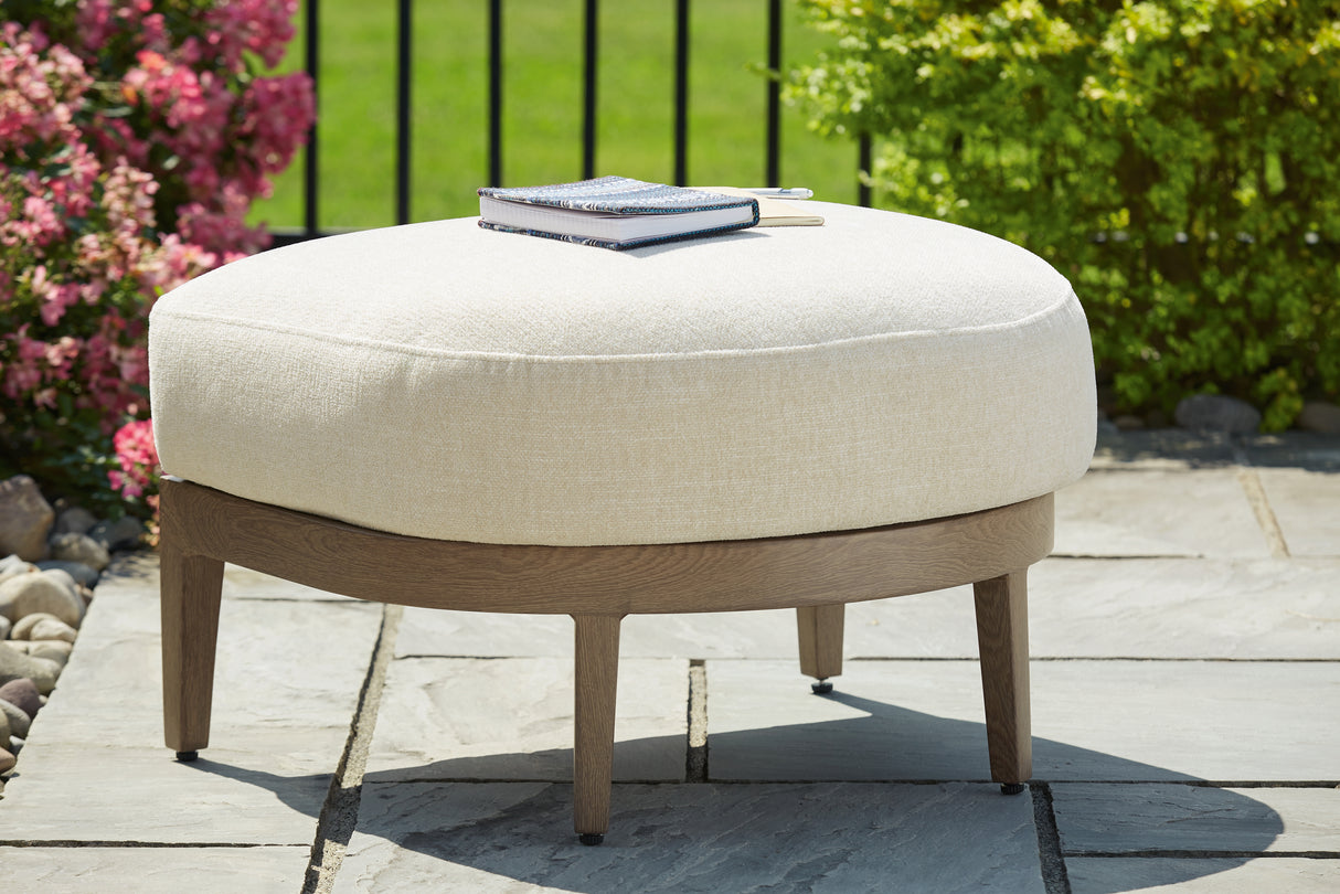Furniture City - MS - Ashley Furniture - Serene Bay Outdoor - Ottoman with Cushion / Dark Brown/White - P671-814