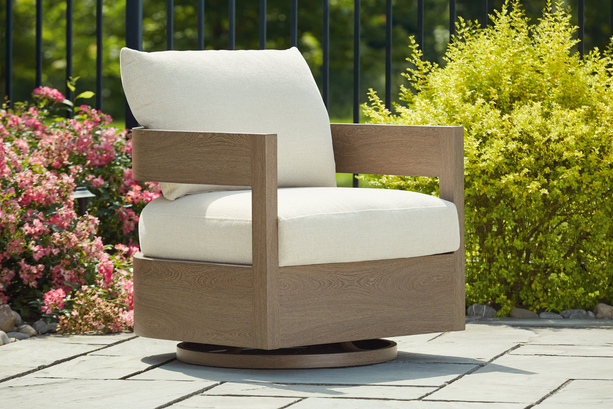 Furniture City - MS - Ashley Furniture - Serene Bay Outdoor - Swivel Glider Chair w/Cushion / Dark Brown/White - P671-821