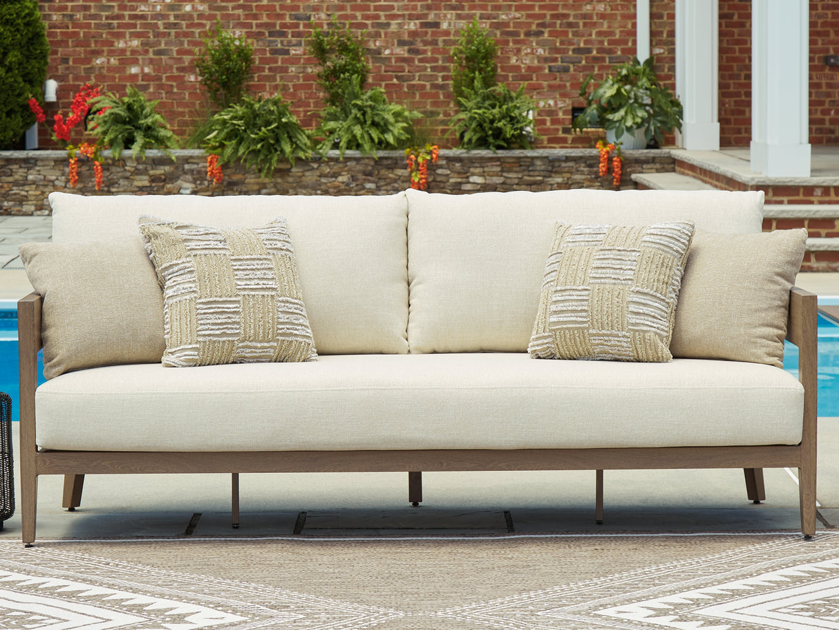 Furniture City - MS - Ashley Furniture - Serene Bay Outdoor - Sofa with Cushion / Dark Brown/White - P671-838