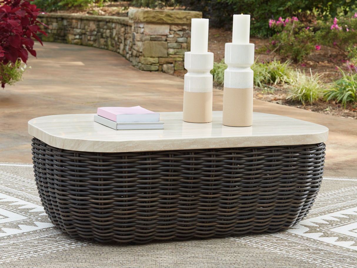 Furniture City - MS - Ashley Furniture - Kimora Outdoor - Rectangular Cocktail Table / Beige/Dark Brown - P711-701