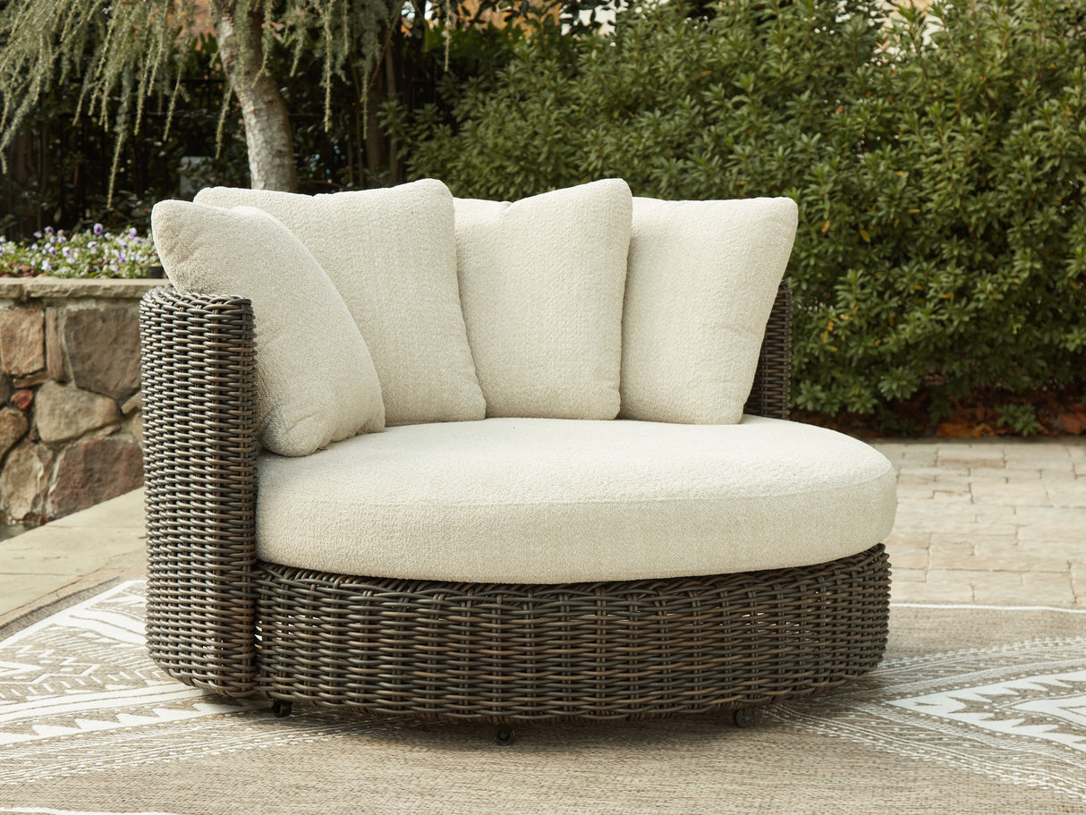 Furniture City - MS - Ashley Furniture - Kimora Outdoor - Swivel Lounge Chair w/Cushion / Beige/Dark Brown - P711-810