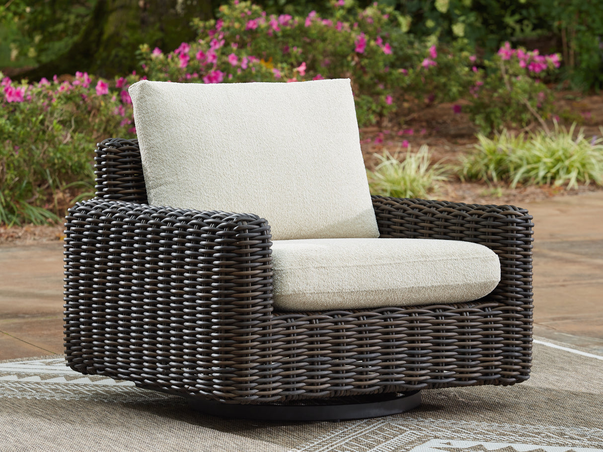 Furniture City - MS - Ashley Furniture - Kimora Outdoor - Swivel Glider Lounge w/Cushion / Beige/Dark Brown - P711-821
