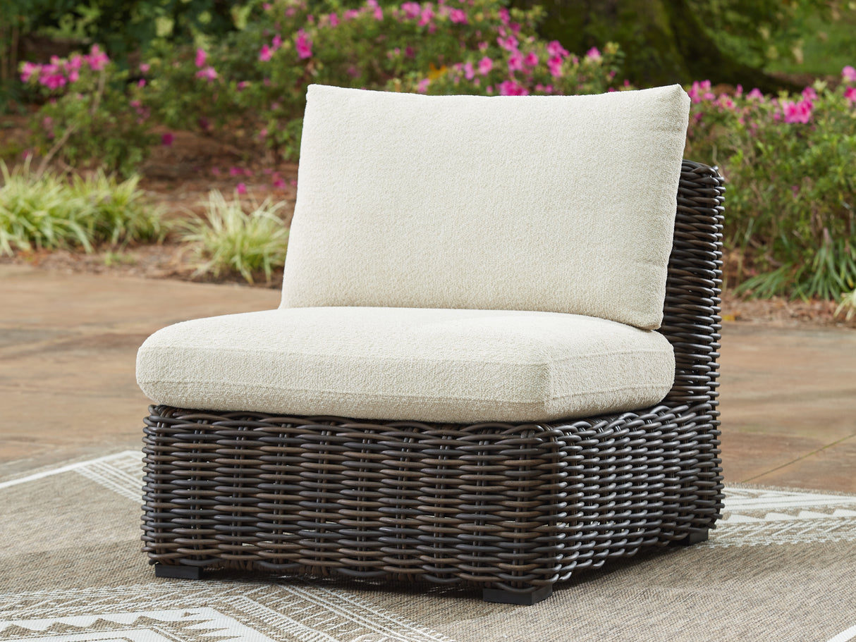 Furniture City - MS - Ashley Furniture - Kimora Outdoor - Armless Chair w/Cushion / Beige/Dark Brown - P711-846