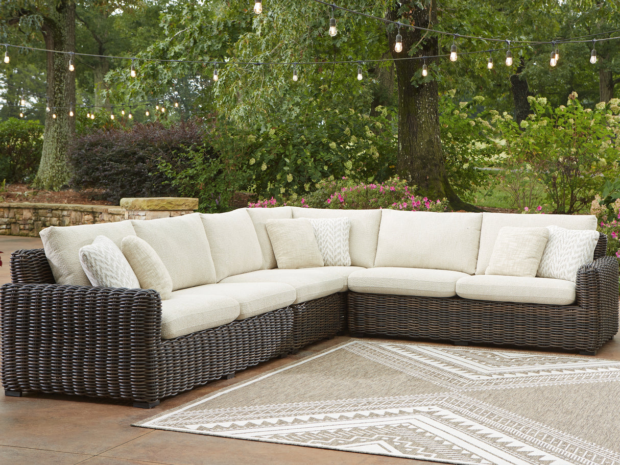 Furniture City - MS - Ashley Furniture - Kimora Outdoor - 4-Piece Outdoor Sectional / Beige/Dark Brown - P711P2