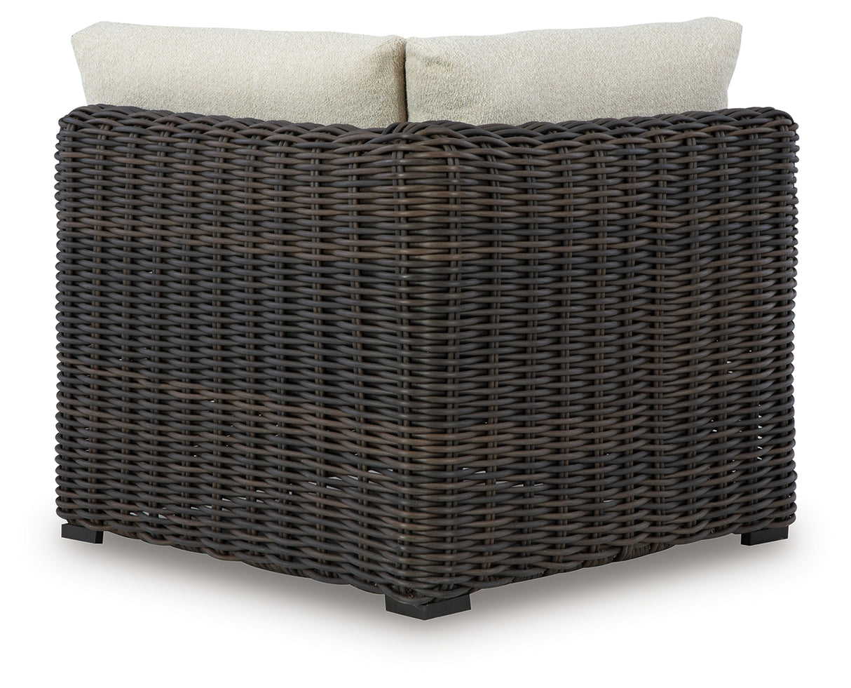 Furniture City - MS - Ashley Furniture - Kimora Outdoor - Corner with Cushion / Beige/Dark Brown - P711-877
