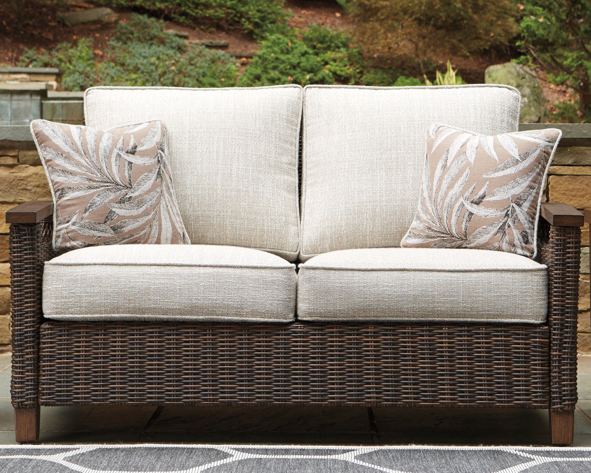 Furniture City - MS - Ashley Furniture - Paradise Trail Outdoor - Loveseat w/Cushion / Medium Brown - P750-835
