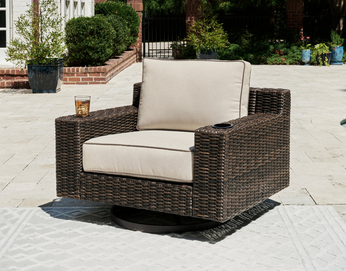 Furniture City - MS - Ashley Furniture - Coastline Bay Outdoor - Swivel Lounge w/ Cushion / Brown - P784-821