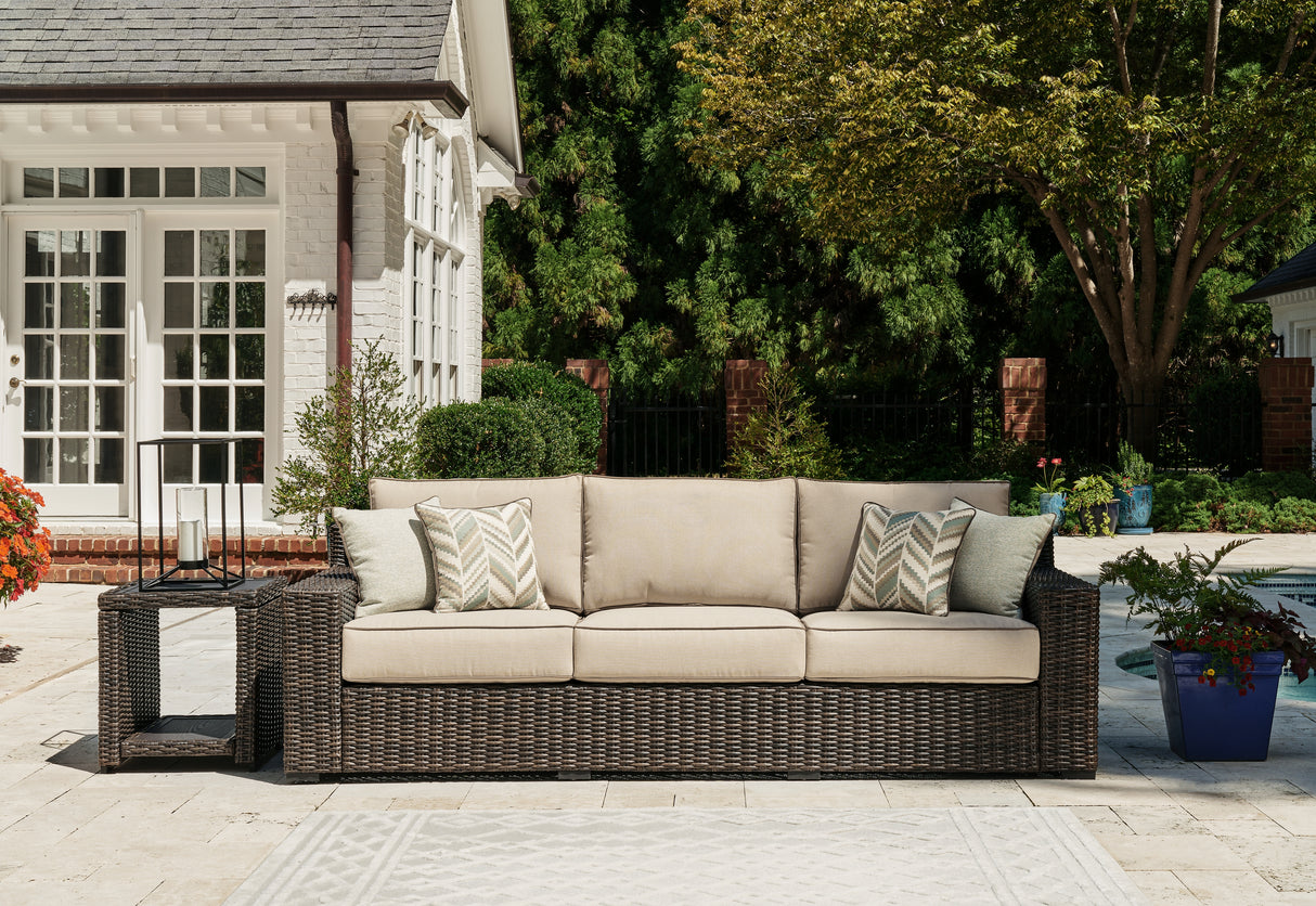 Furniture City - MS - Ashley Furniture - Coastline Bay Outdoor - Sofa with Cushion / Brown - P784-838