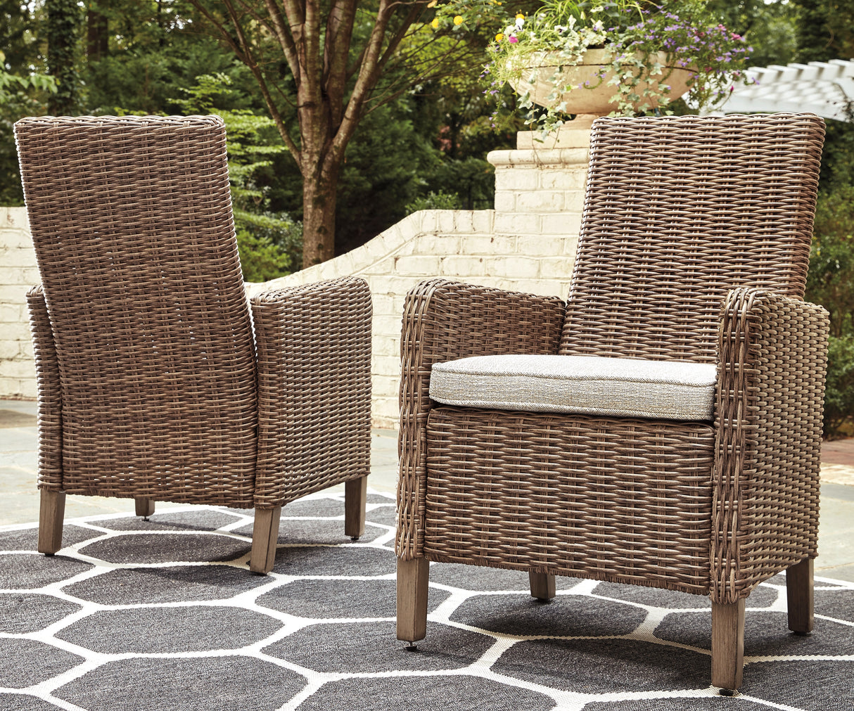 Furniture City - MS - Ashley Furniture - Beachcroft Outdoor - Arm Chair With Cushion (Set of 2) / Beige - P791-601A