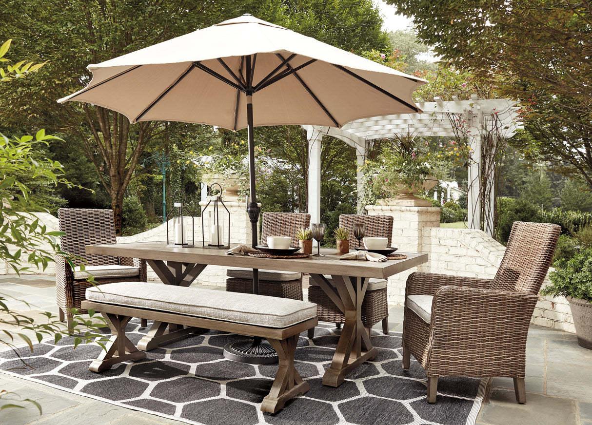 Furniture City - MS - Ashley Furniture - Beachcroft Outdoor - RECT Dining Table w/UMB OPT / Beige - P791-625