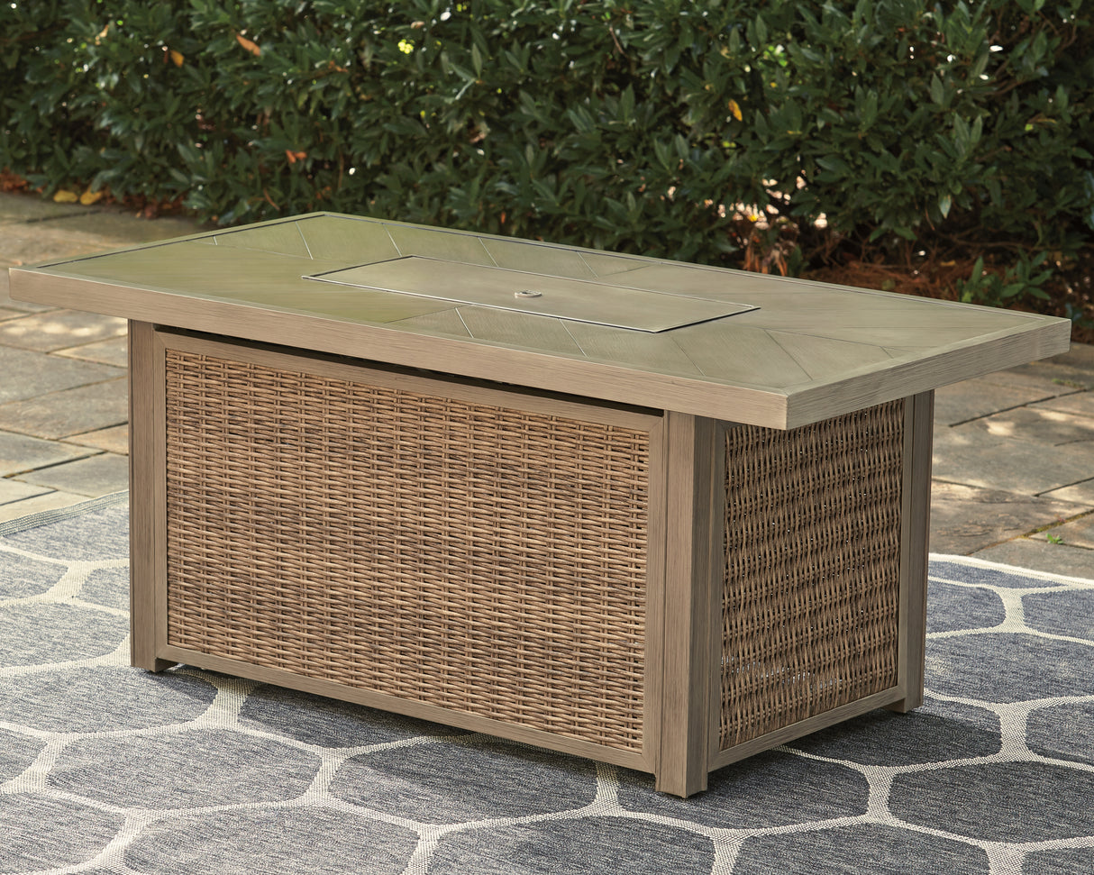 Furniture City - MS - Ashley Furniture - Beachcroft Outdoor - Rectangular Fire Pit Table / Beige - P791-773