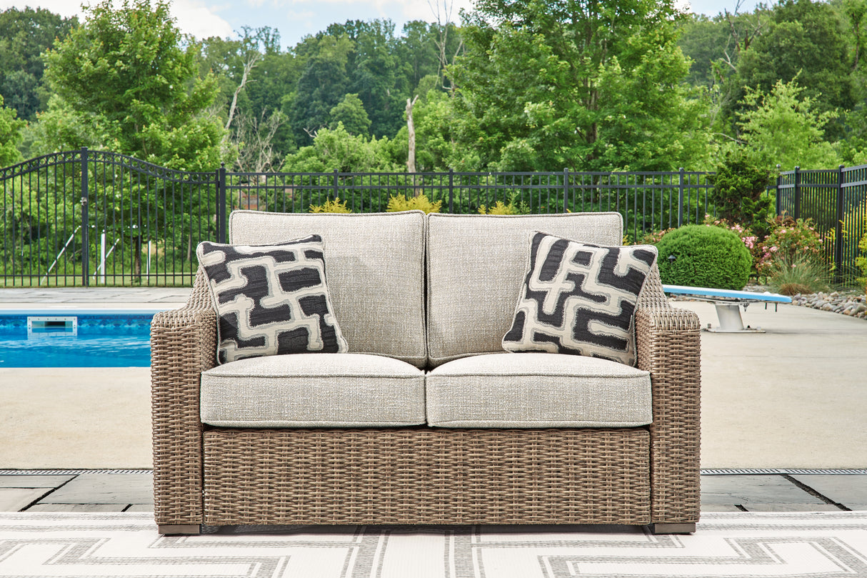Furniture City - MS - Ashley Furniture - Beachcroft Outdoor - Loveseat w/Cushion / Beige - P791-835
