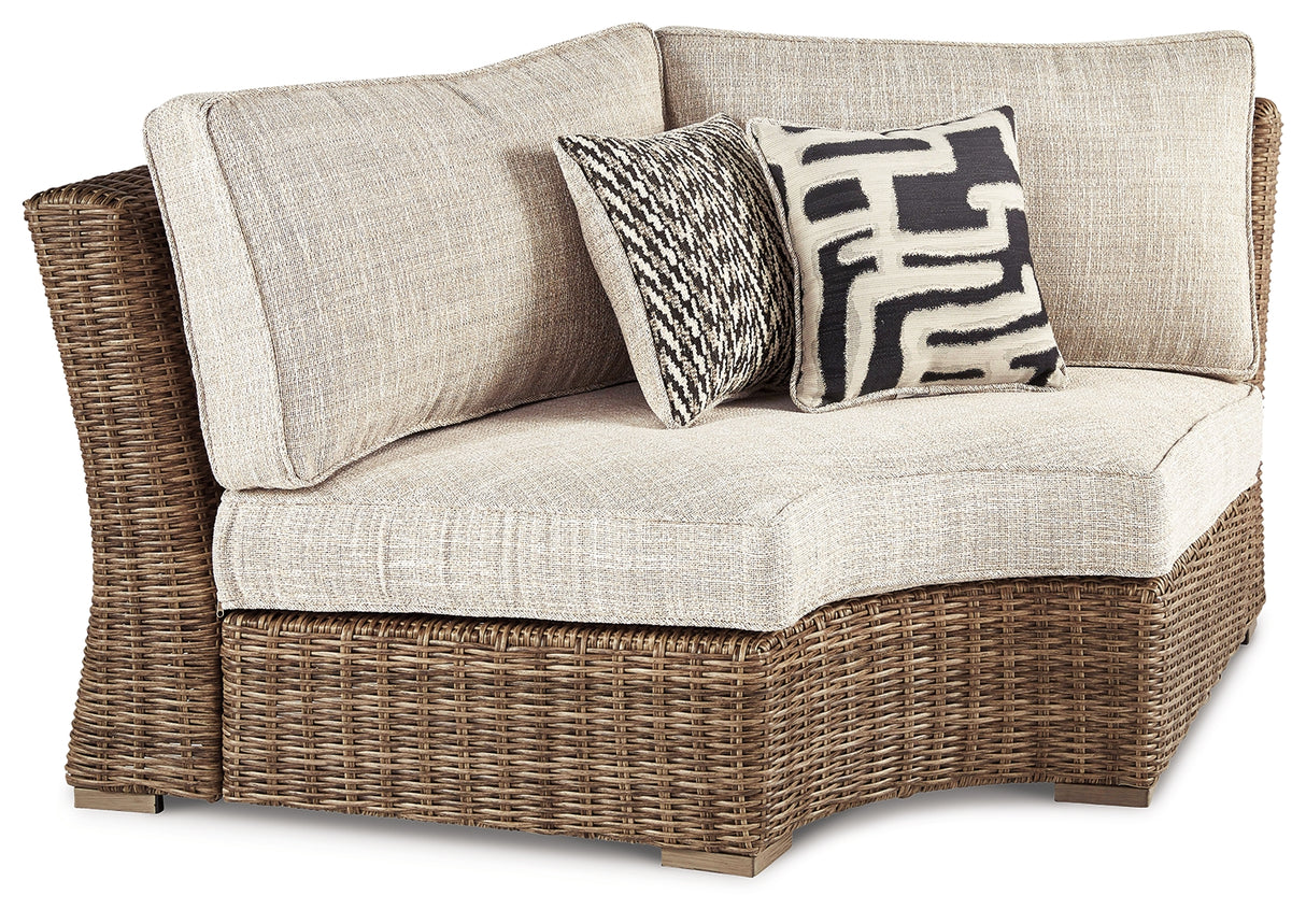 Furniture City - MS - Ashley Furniture - Beachcroft Outdoor - Curved Corner Chair w/Cushion / Beige - P791-851